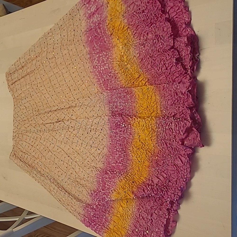 EUC Y2K Casual Studio 100% Silk Sequined Ombre Crinkled Skirt